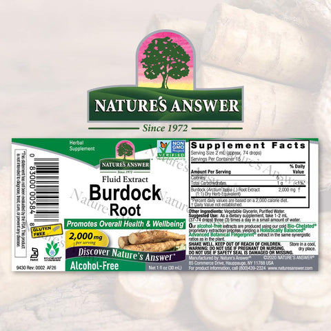 Nature's Answer Alcohol-Free Burdock Root 2000mg 1oz Extract | Herbal Supplement | Promotes Overall Wellbeing | Gluten-Free, Non