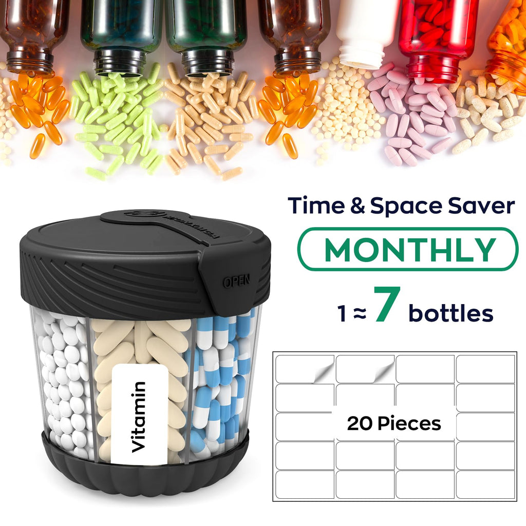 HIONXMGA Large Pill Dispenser with 7 Compartments, Portable Pill Bottle Organizer for Travel, Anti-Mix Supplement Organizer Easy