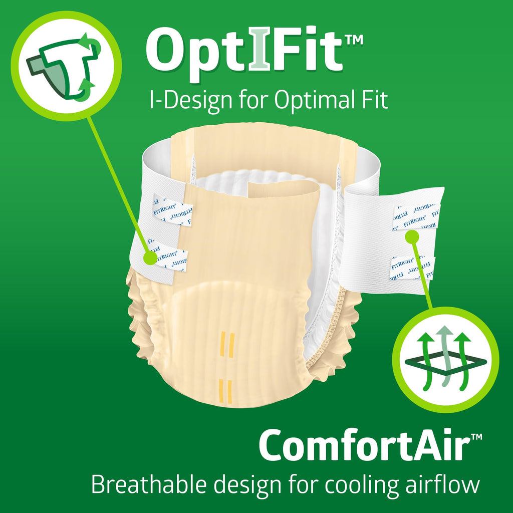 FitRight Adult Diapers, Extra+ Heavy Absorbency, XL (Waist Size 56in-64in), 20 Count, OptiFit Incontinence Briefs for Men and Wo