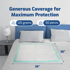 50 Pack Adhesive Disposable Bed Pads for Adults 125 Gram - 3XL 36x36 Non Slip Chucks Pads Disposable Adult, Incontinence Bed Pad