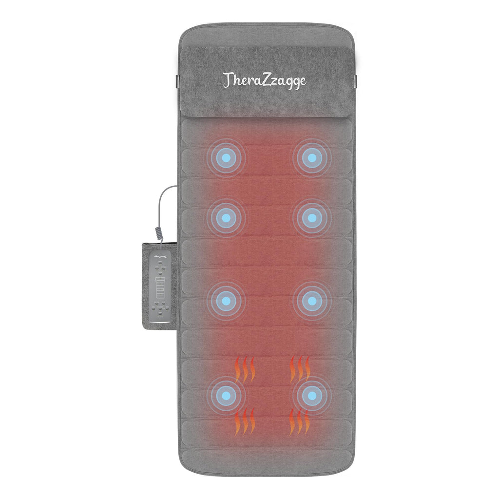 THERAZZAGGE Full Body Massage Mat with Heat, Vibration Back Massager, 8 Vibrating Motors, 2 Heating Pads for Back, Massage Chair