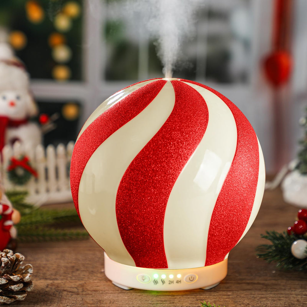 Rossesay Christmas Essential Oil Diffuser, 120ml Cute Ceramic Candy Cane Aromatherapy Humidifier, Holiday Xmas Home Table Decor 