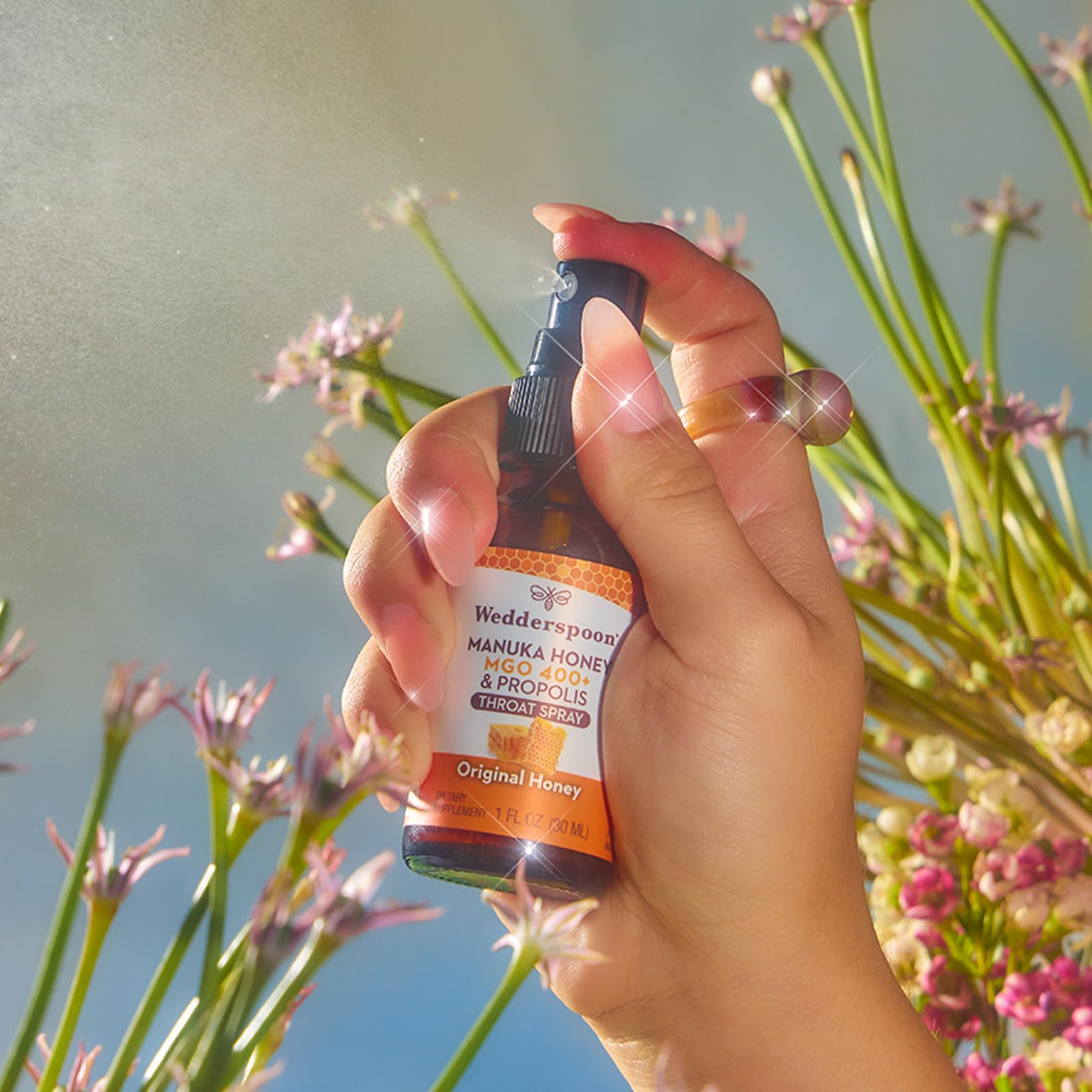 Wedderspoon Propolis and Manuka Honey Throat Spray, Original Honey, 1 Fl Oz (Pack of 1), Sore Throat Relief, Natural Immune Supp
