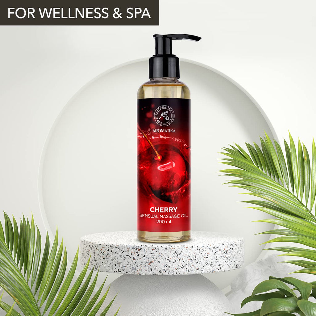 Cherry Sensual Massage Oil for Couple 6.8 Fl Oz - Massage Oil - Blend of Almond and Grapeseed Oils - Body Oil for Him & Her - fo