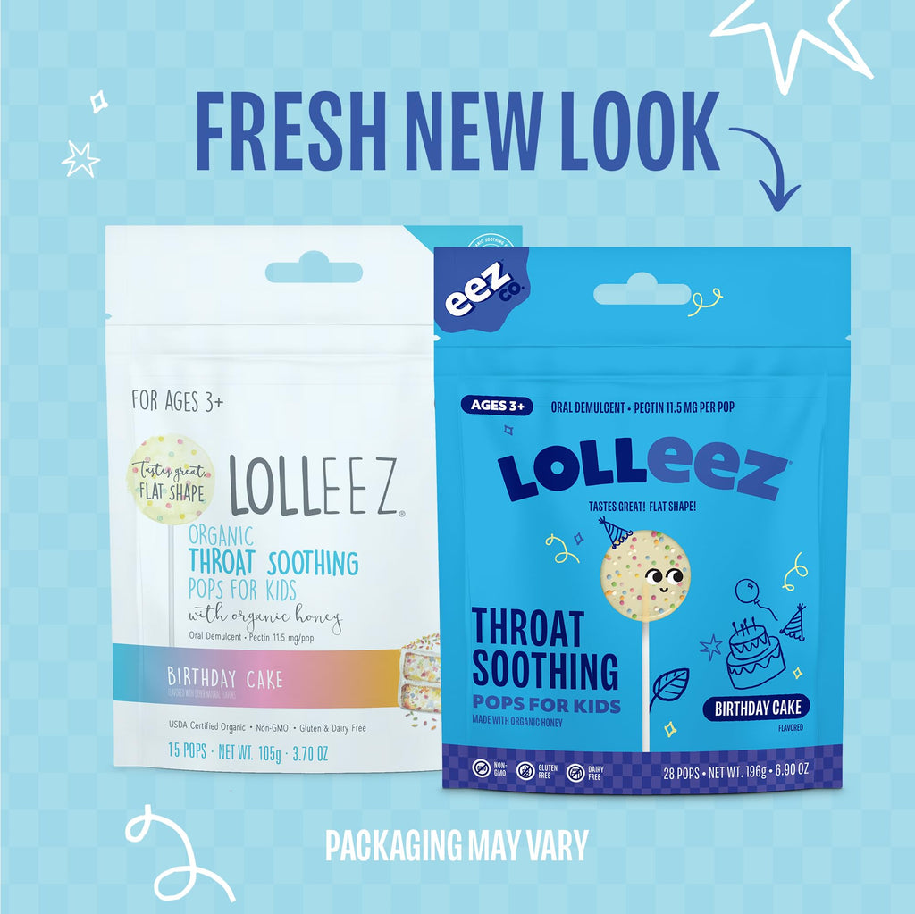 Lolleez Lollipops for Kids Sore Throat Relief, Birthday Cake Perfect for Soothing A Sore Throat While Tasting Great, Birthday Ca