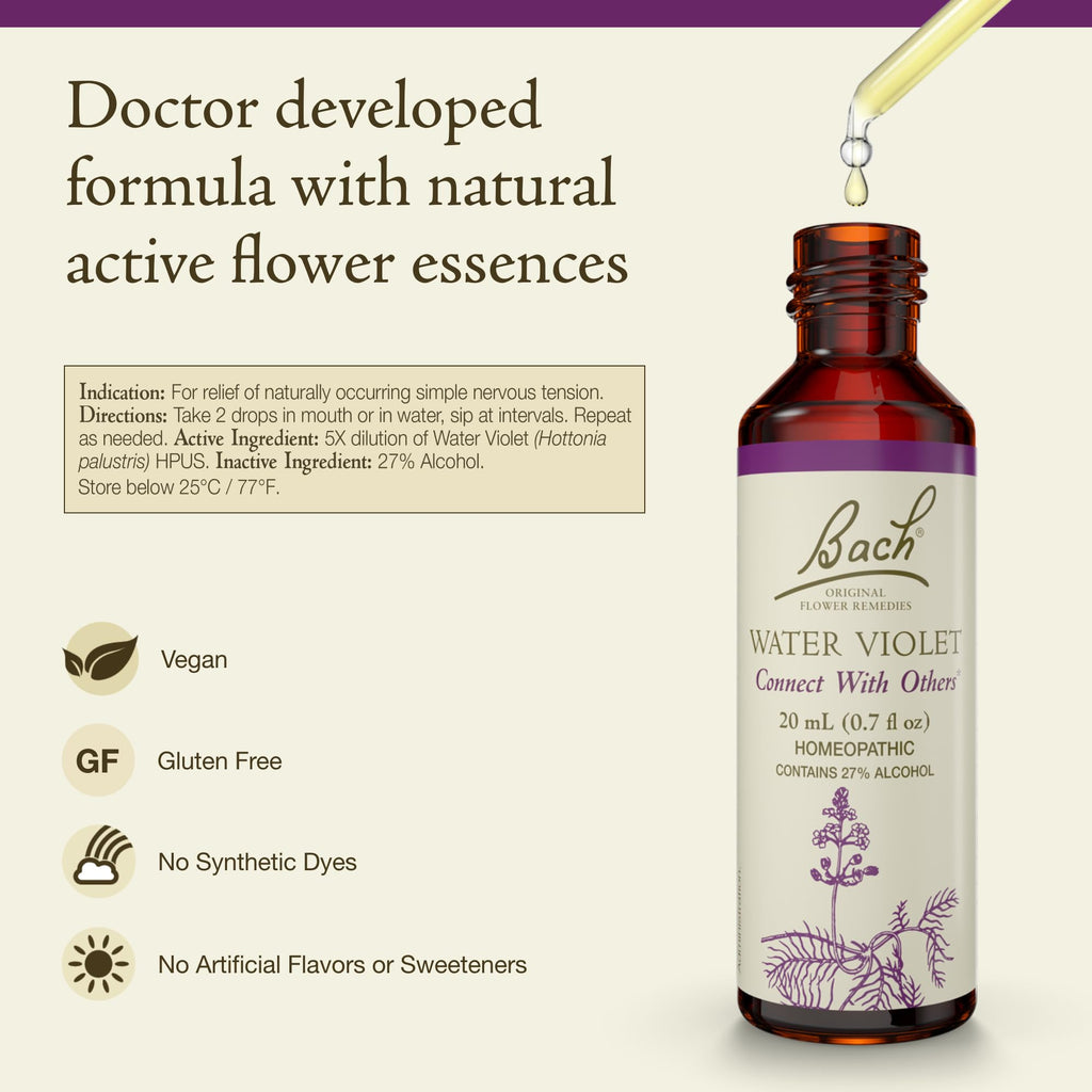 Bach Original Flower Remedies, Water Violet - Connect with Others - Natural Homeopathic Flower Essence for Emotional Balance - V