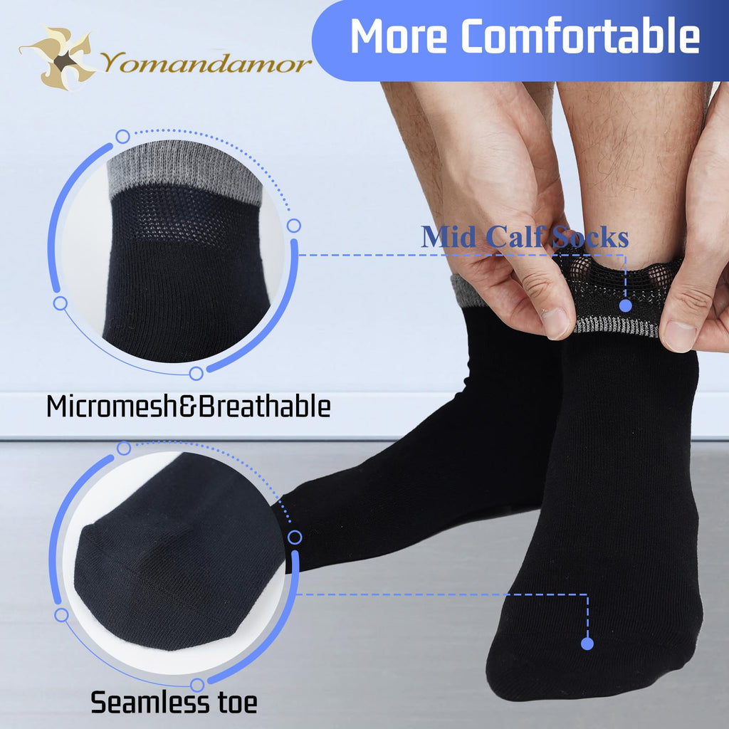 Yomandamor Best Mens Mid-Calf Diabetic Socks With Seamless Toe,6 Pairs L Size(Socks Size:10-13)