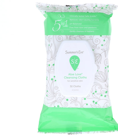 Summers Eve Aloe Love Gentle Daily Feminine Wipes, Removes Odor, pH balanced, 32 Count, (Pack of 2)