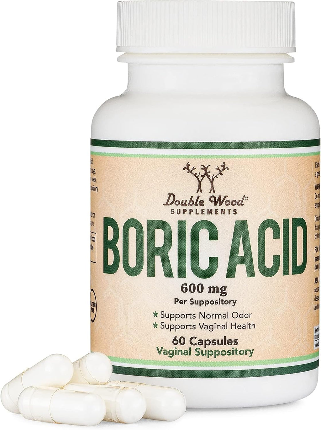 Boric Acid Suppositories (600mg Vaginal Suppository, 60 Count) Supports Vaginal pH Balance, Odor Control (USP Medical Grade Fine