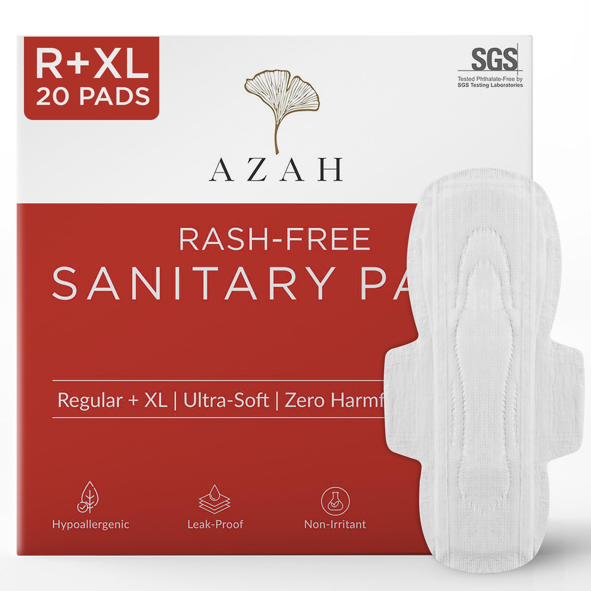 Azah Sanitary Pads For Women (10 Reg + 10 Xl) [Pack Of 20] 100% Rash-Free Sanitary Napkins | 3X More Absorption, Cottony Soft An