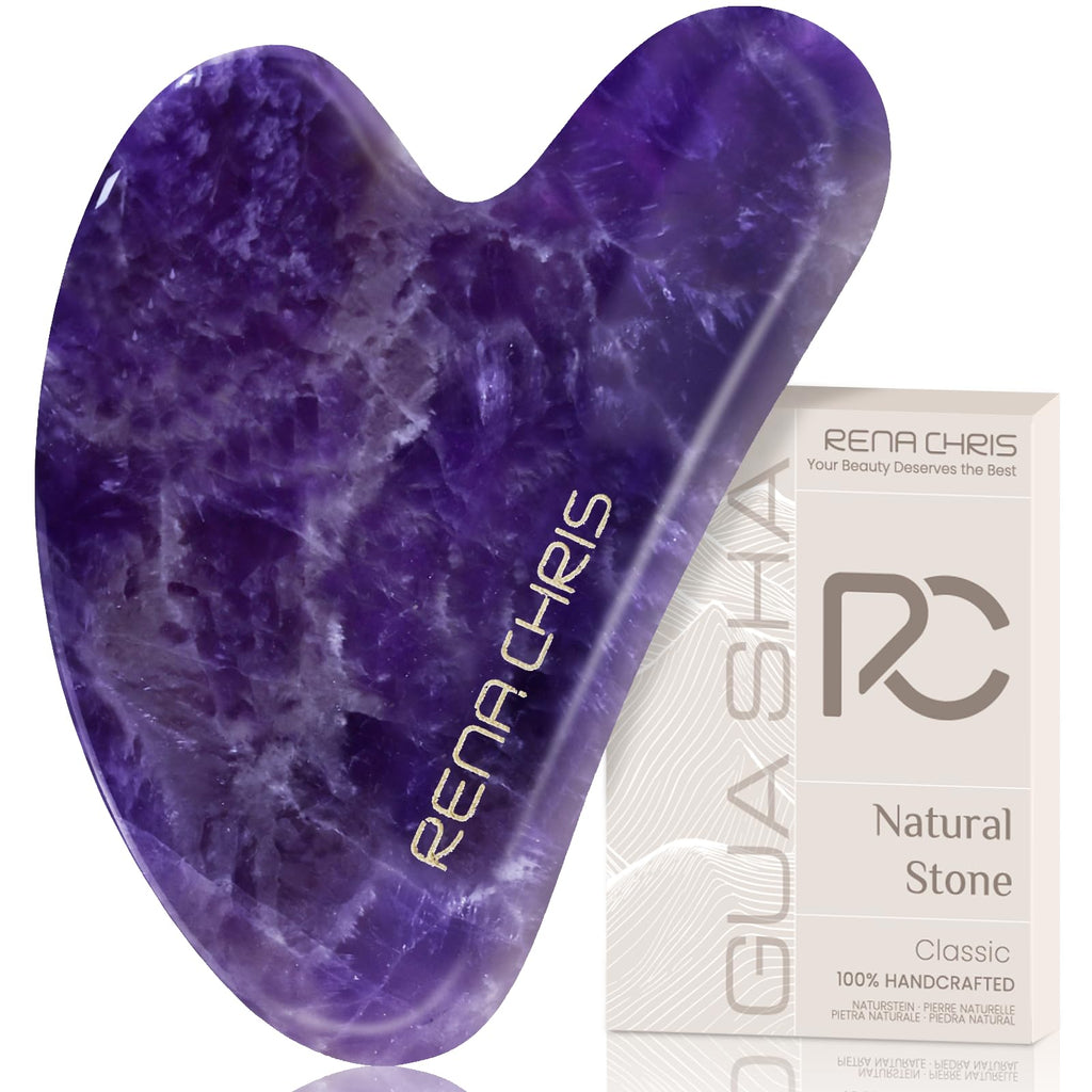 Rena Chris Gua Sha Facial Tools: Natural Amethyst Guasha Tool for Face Acupuncture Therapy, Facial Massager for Jawline Sculptin