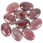 Loveliome Natural Strawberry Quartz Oval Polished Worry Stones, Healing Crystal Indoor Fountain Stones Massage Energy Anxiety Re