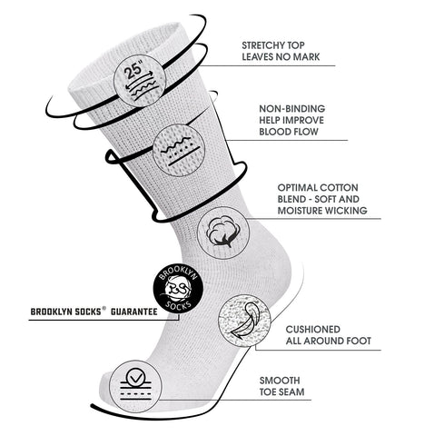 12 Pairs of Cotton Diabetic Neuropathy Crew Socks (13-16, Fits Men's Shoe Size 12-14.5, White)