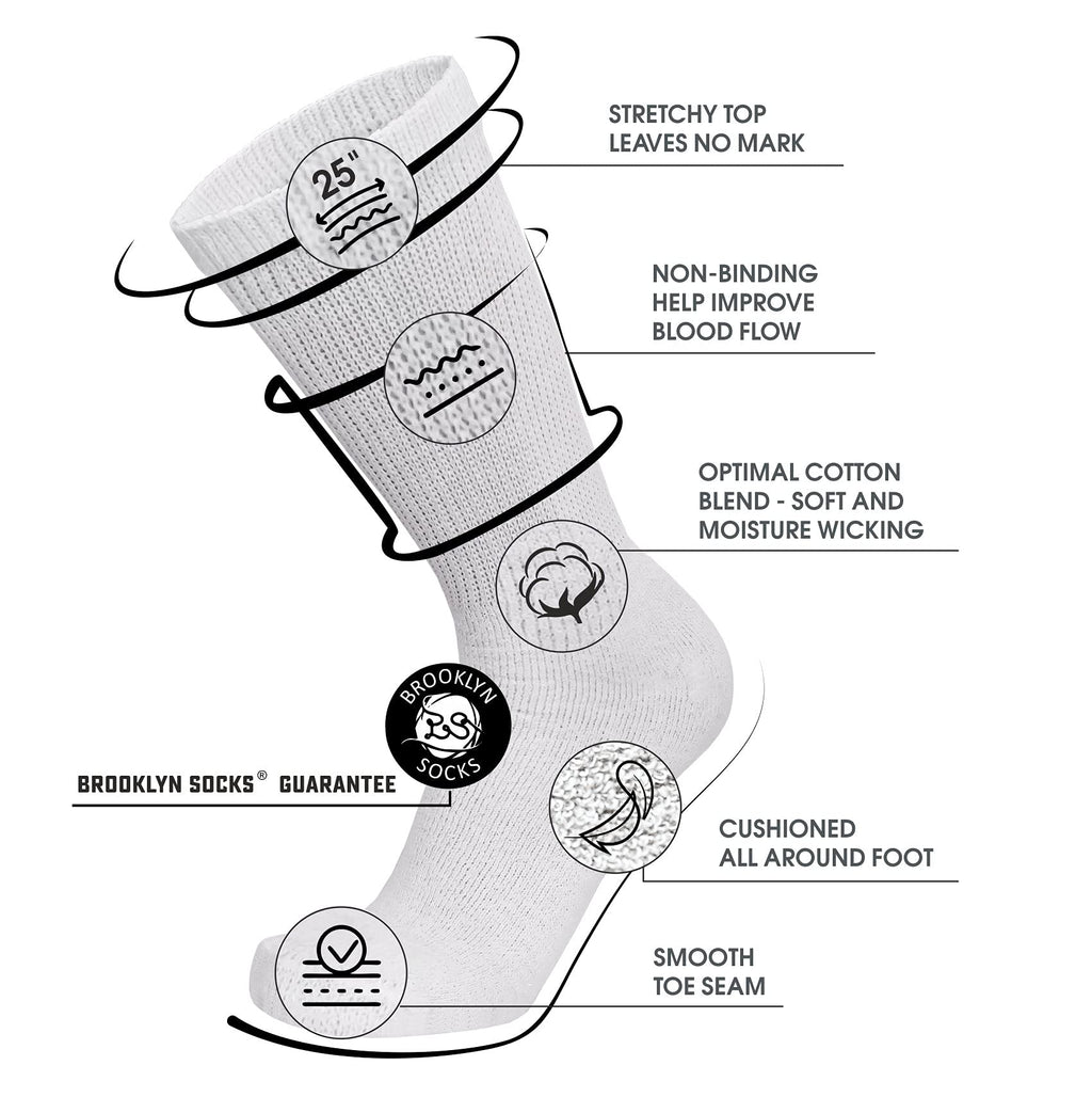 3 Pairs of Cotton Diabetic Neuropathy Crew Socks (13-16, Fits Men's Shoe Size 12-14.5, White)
