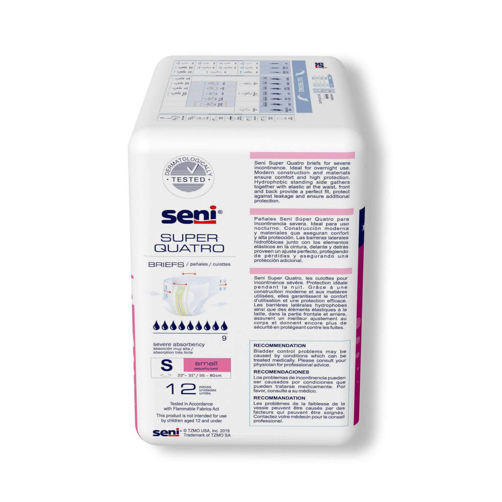 Seni Super Quatro Adult Incontinence Brief S Heavy Absorbency Breathable/Overnight, S-SM12-BQ1, Severe, 48 Ct