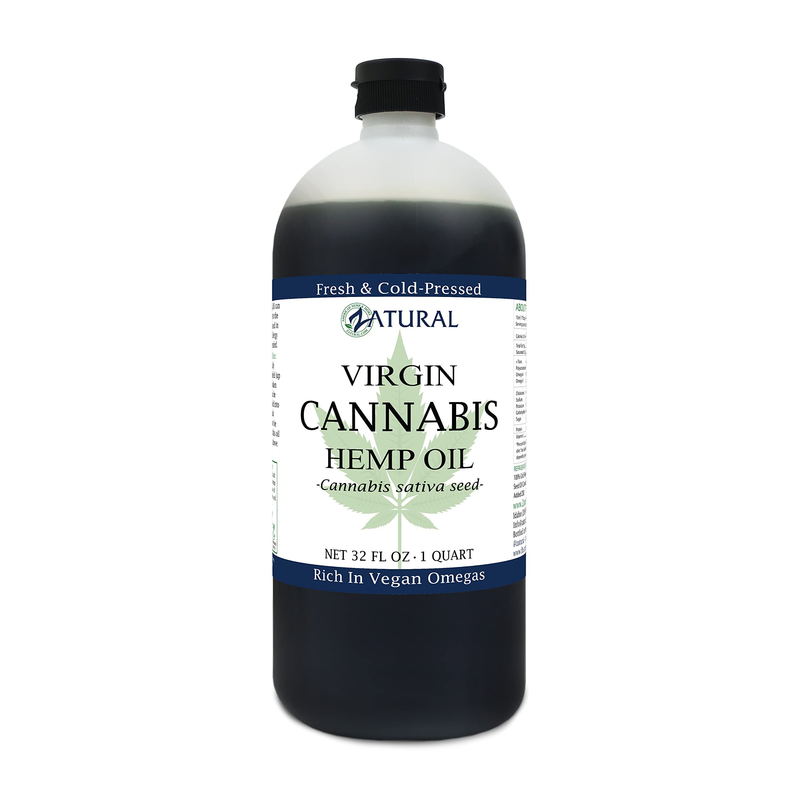 Zatural Organically Grown Hemp Oil 100% Pure Cold Pressed High Vegan Omegas 3 & 6 No Fillers or Additives Therapeutic Grade (32