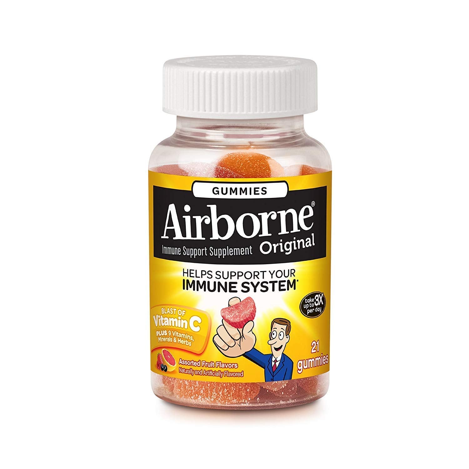Airborne Assorted Fruit Flavored Gummies, 21 count - 750mg of Vitamin C and Minerals & Herbs Immune Support (Packaging May Vary)