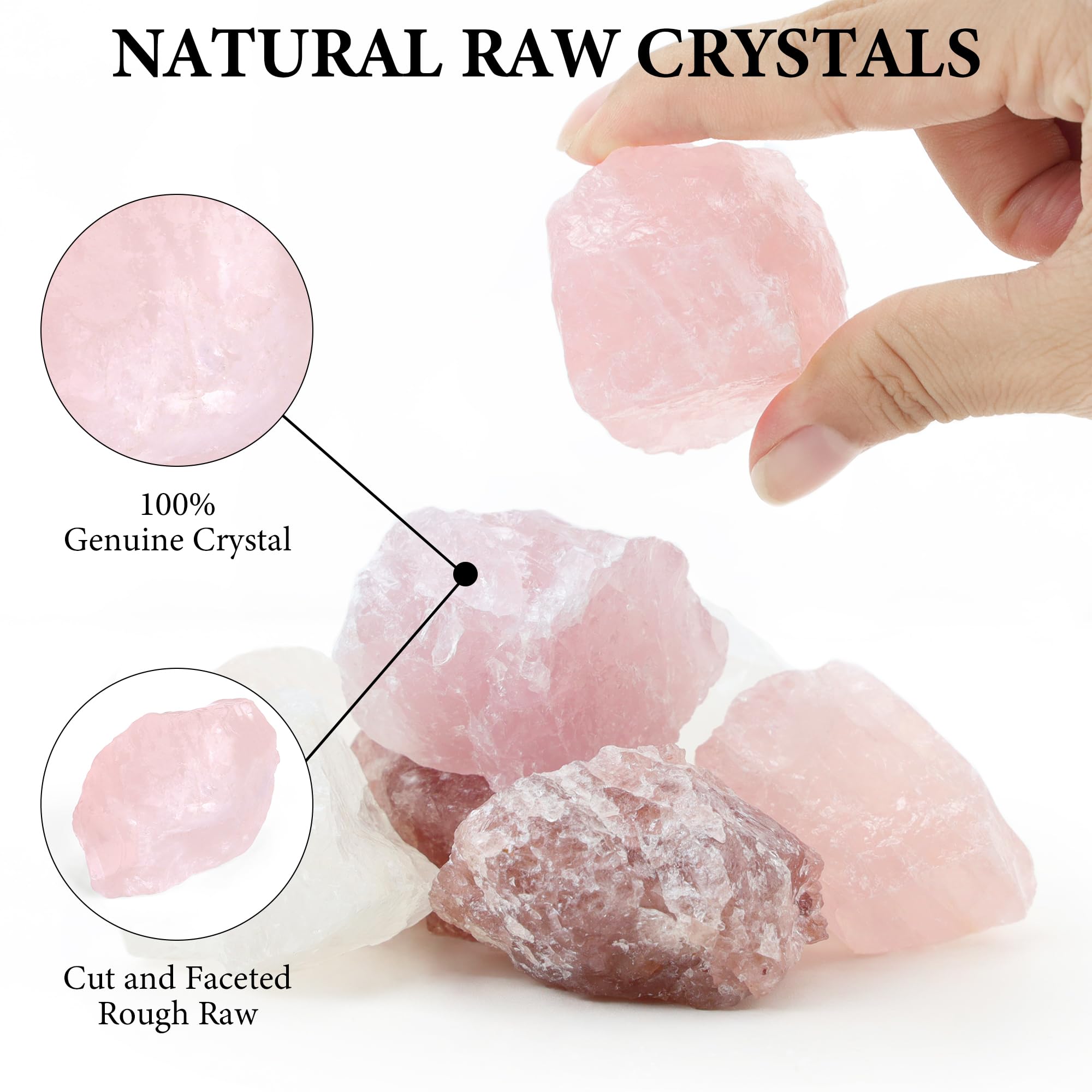 QINJIEJIE 2PCS Rose Quartz Raw Crystals 1.8-2.2'' Raw Crystals Healing Stones Bulk Large Crystal Rocks Stones for Tumbling Cabbi