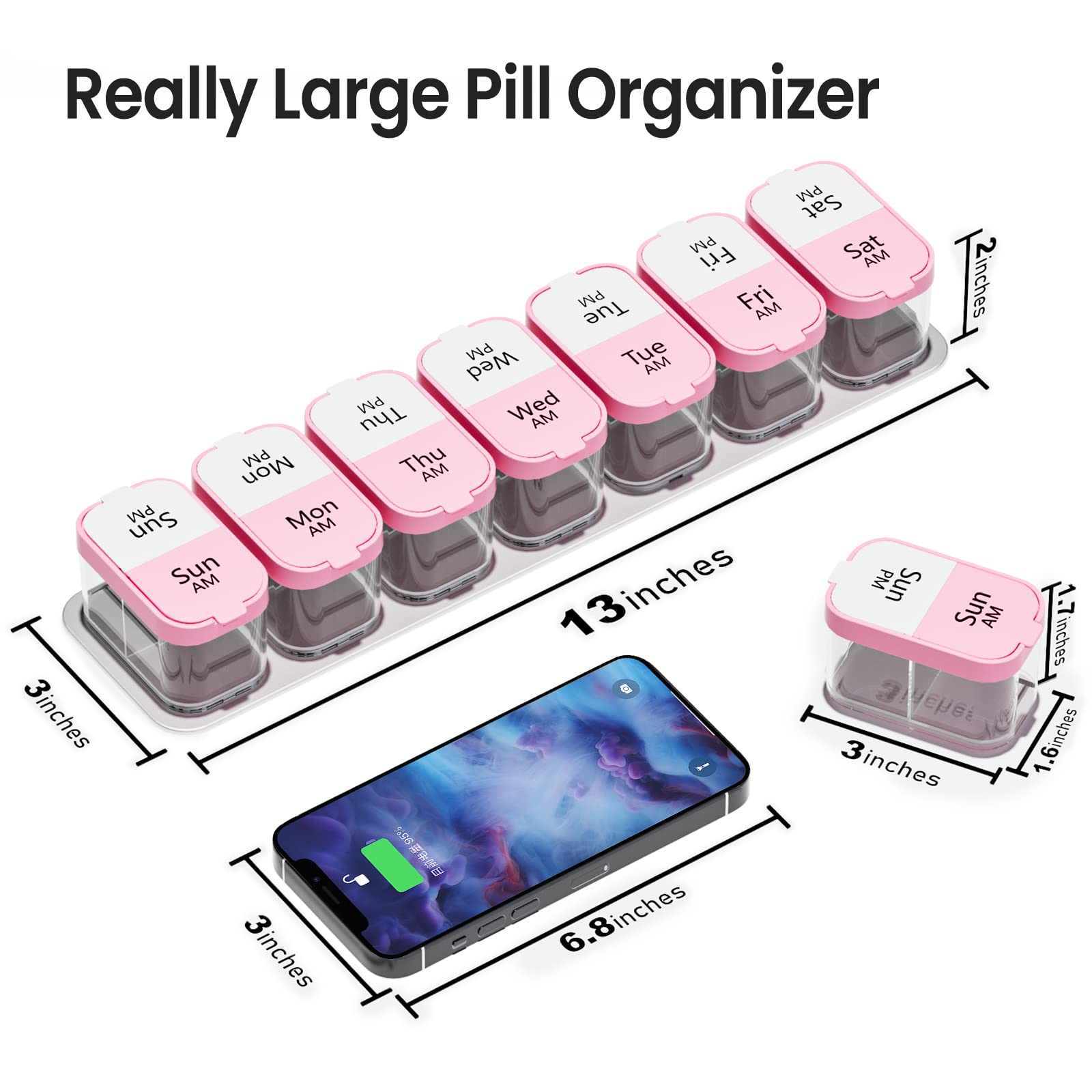 Extra Large Pill Organizer Weekly, Smart XL Pill Organizer 2 Times a Day, Pill Box 7 Day Twice a Day, Pill Cases Organizers 7 Da