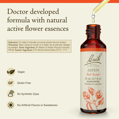 Bach Original Flower Remedies, Aspen - Feel Secure - Natural Homeopathic Flower Essence for Emotional Balance - Vegan, Gluten Fr