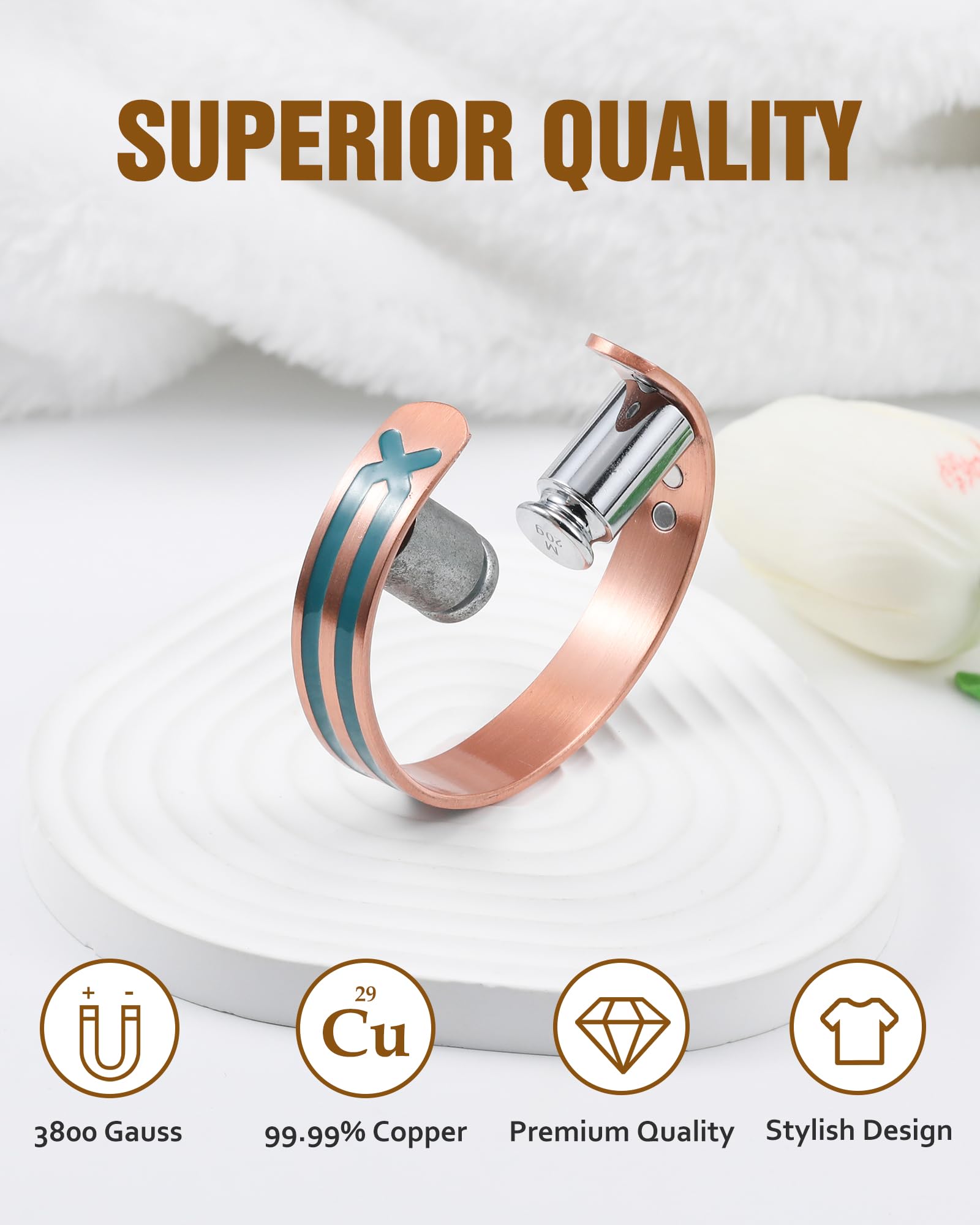 Jecanori Copper Magnetic Bracelets for Women, 99.99% Pure Copper Double Line Cross Bracelet