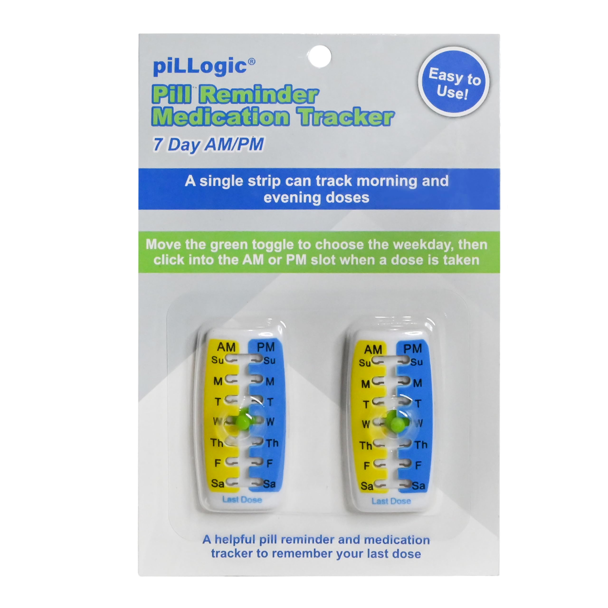 Pill Reminder Medication Tracker 2PK Single Strip can Track Morning and Evening doses. Use on Prescription vials, Pill Bottles,