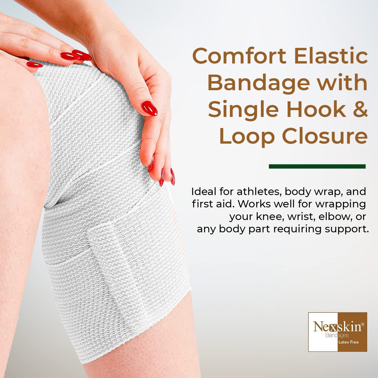 Nexskin 6 Letex Free Bandges - Comfort Elastic Bandage with Single Hook & Loop Closure - White, 6 Pack