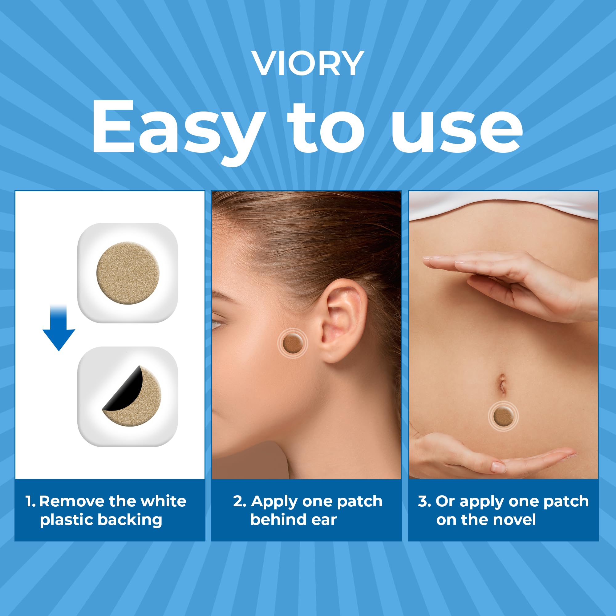 VIORY Motion Sickness Patches for Car and Boat Rides, Ships, Cruise and Airplane & Other Forms of Transport - Travel Essentials,