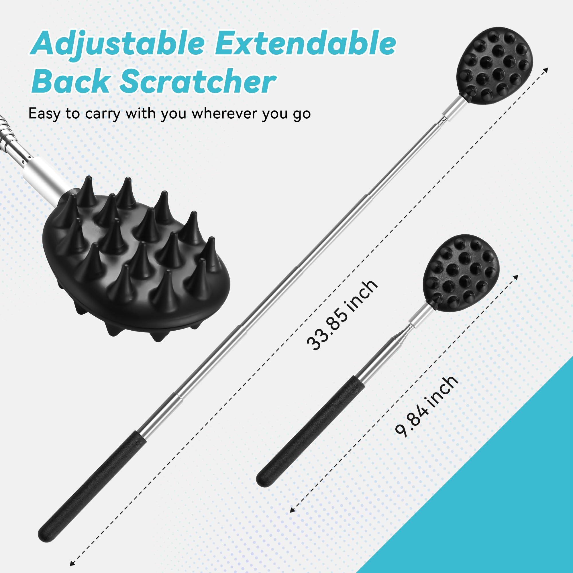 Telescoping Back Scratcher with 3Pcs Detachable Head, Valentines Day Birthday Gifts for Men Women Dad Who Have Everything, Whit