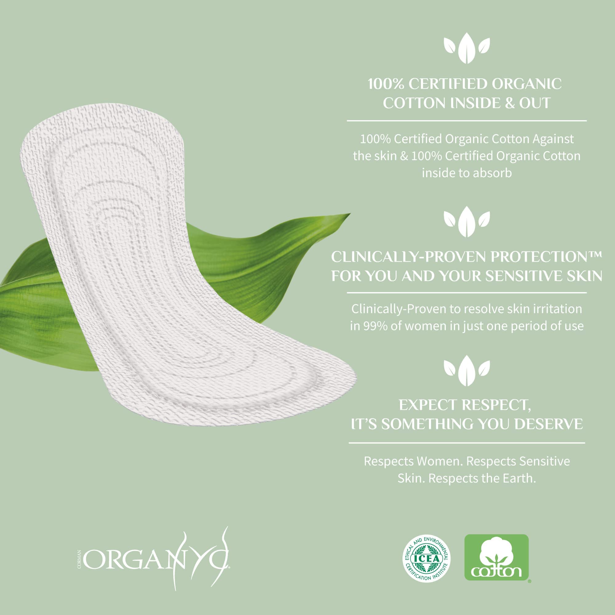 Organyc 100% Certified Organic Cotton Inside and Out Flat Panty Liner - Everyday Sanitary Pad, Free from Wood Pulp, Perfumes, SA
