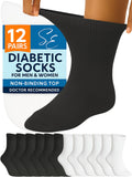 Special Essentials 12 Pairs Cotton Diabetic Ankle Socks - Non-Binding With Extra Wide Top For Men and Women White and Black 9-11