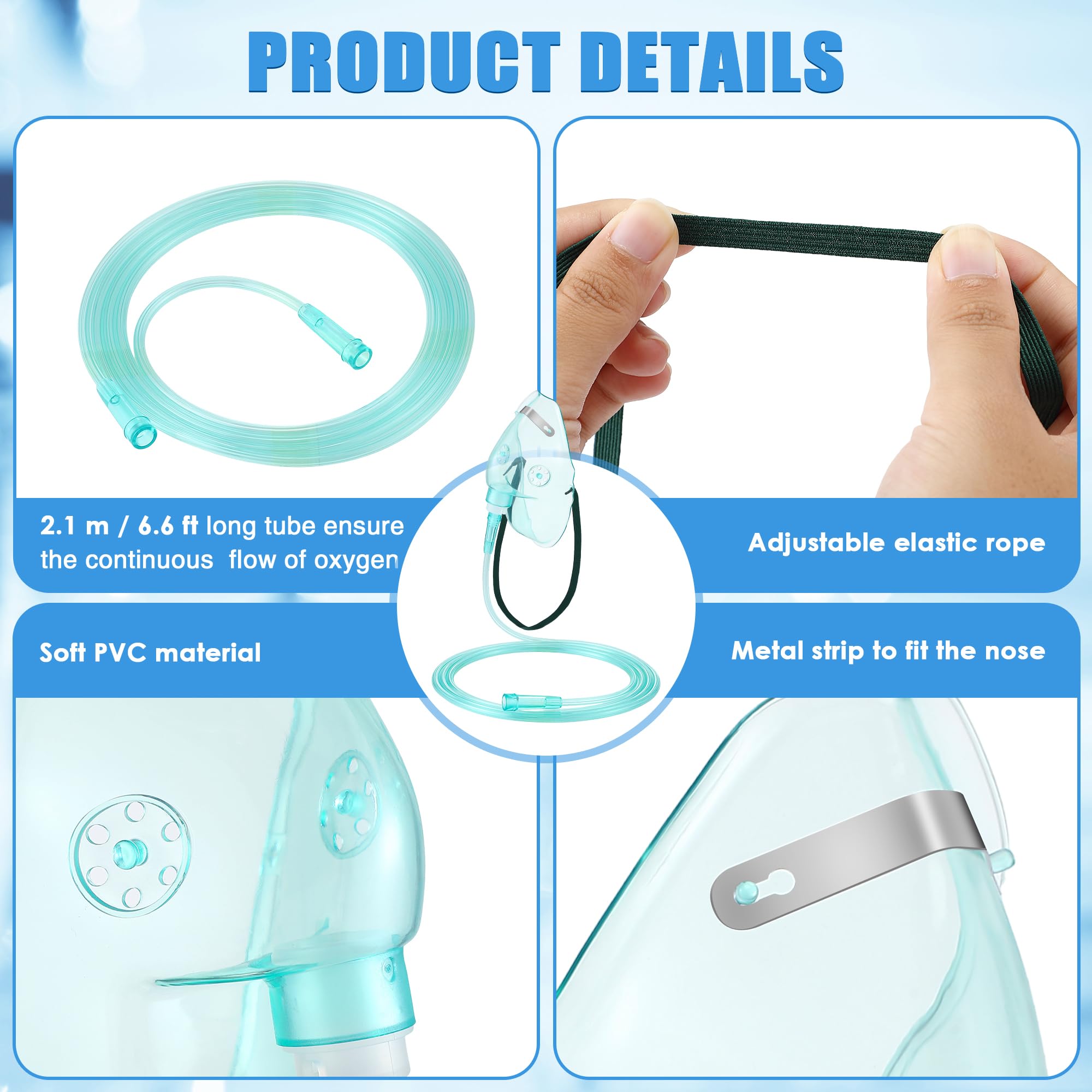 Geiserailie 2 Pack L Size Oxygen Mask with 6.6 Ft Tubing and Adjustable Elastic Strap, Adult Oxygen Mask with Tubing, Oxygen Mas