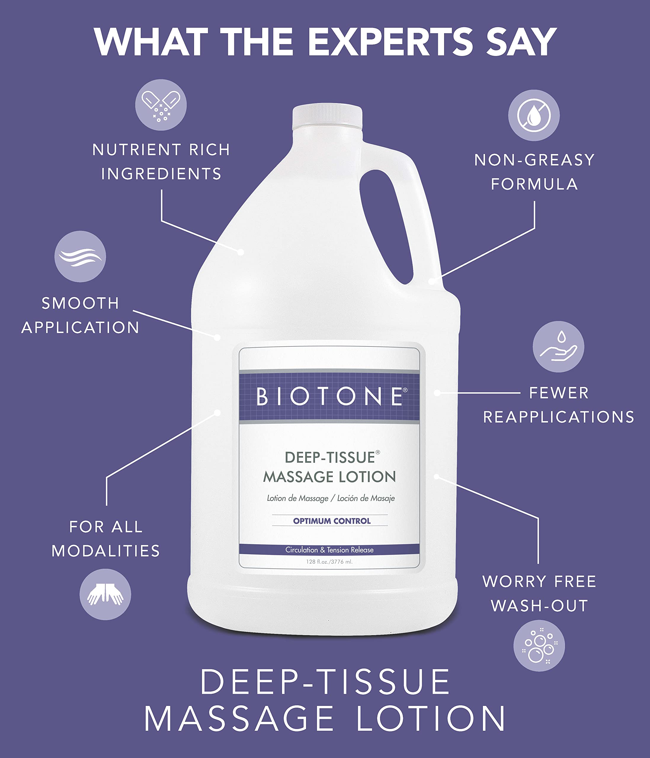BIOTONE Deep Tissue Massage Lotion, Rich Texture, Lasting Glide, Use for Swedish, Trigger Point, Sports, and Deep Tissue, Smooth
