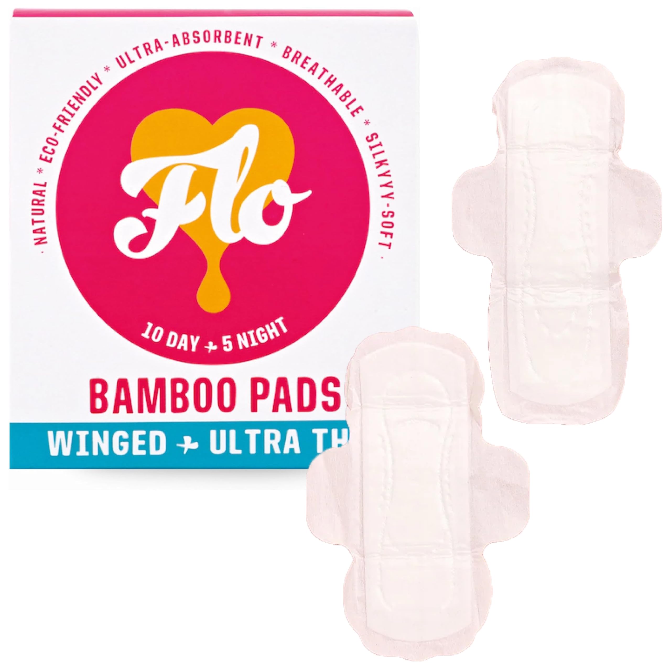 FLO - Organic Bamboo Pads, Day & Night Combo Pack, Feminine Care, Organic Menstrual Products, Plant-Based, Black-Owned, Absorben