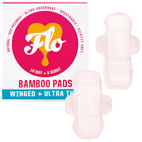 FLO - Organic Bamboo Pads, Day & Night Combo Pack, Feminine Care, Organic Menstrual Products, Plant-Based, Black-Owned, Absorben