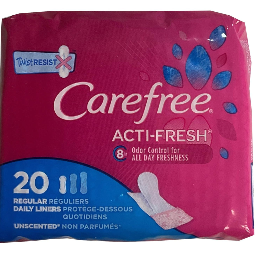 Carefree Acti-Fresh Body Shape Pantiliners Regular Unscented - 20 Liners, Pack of 4