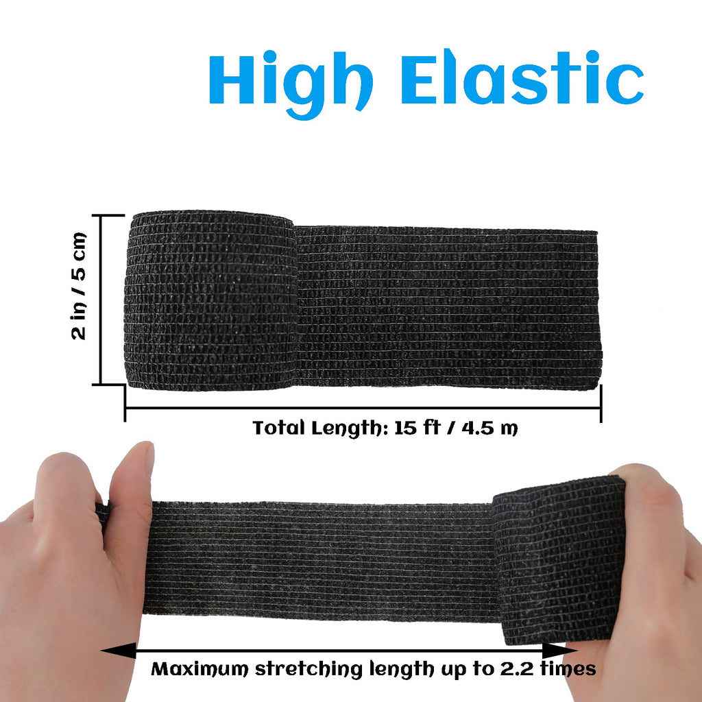 24 Rolls Black Elastic Self Adhesive Bandage Wrap, Breathable Flexible Fabric Non Woven Cohesive Bandage, Ankle Sprains Swelling