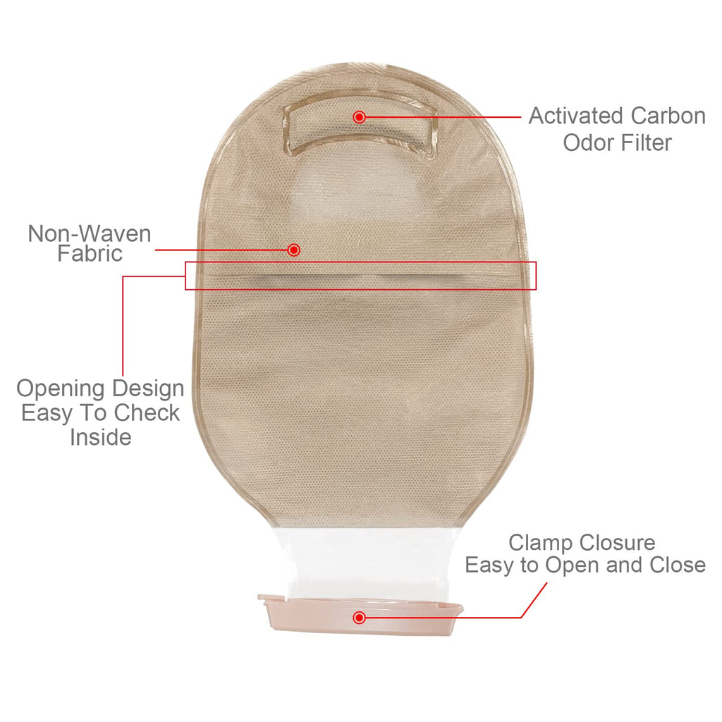 Carbou 21 PCS Colostomy Bags Ostomy Supplies Clamp Drainable Pouches for Colostomy Ileostomy Stoma Care with Measure Card,Cut-to