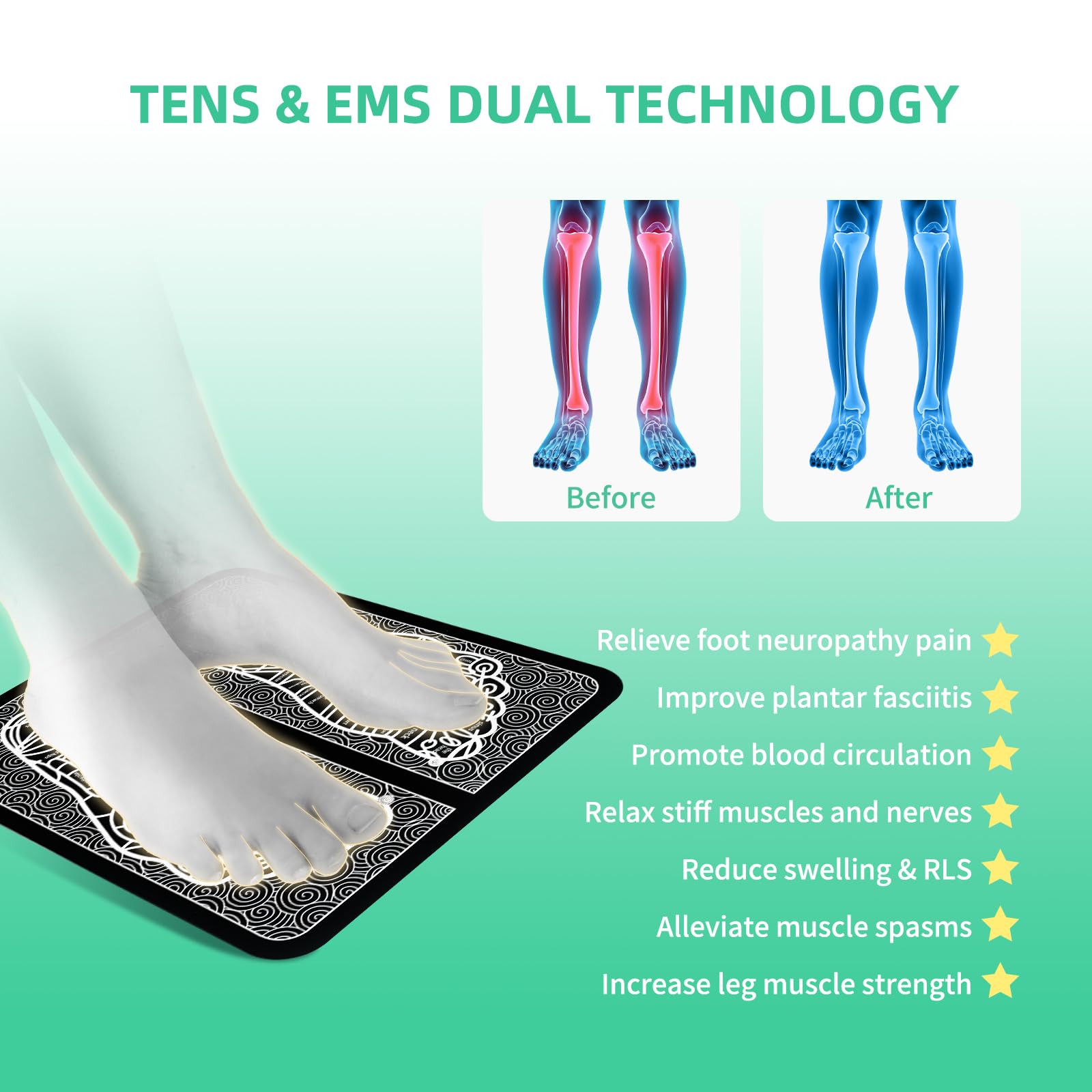 airgoal EMS Foot Massager, MHD TENS Transcutaneous Electrical Nerve Stimulator (TENS), Powered Musele Stimulator (PMS), 12 Opera