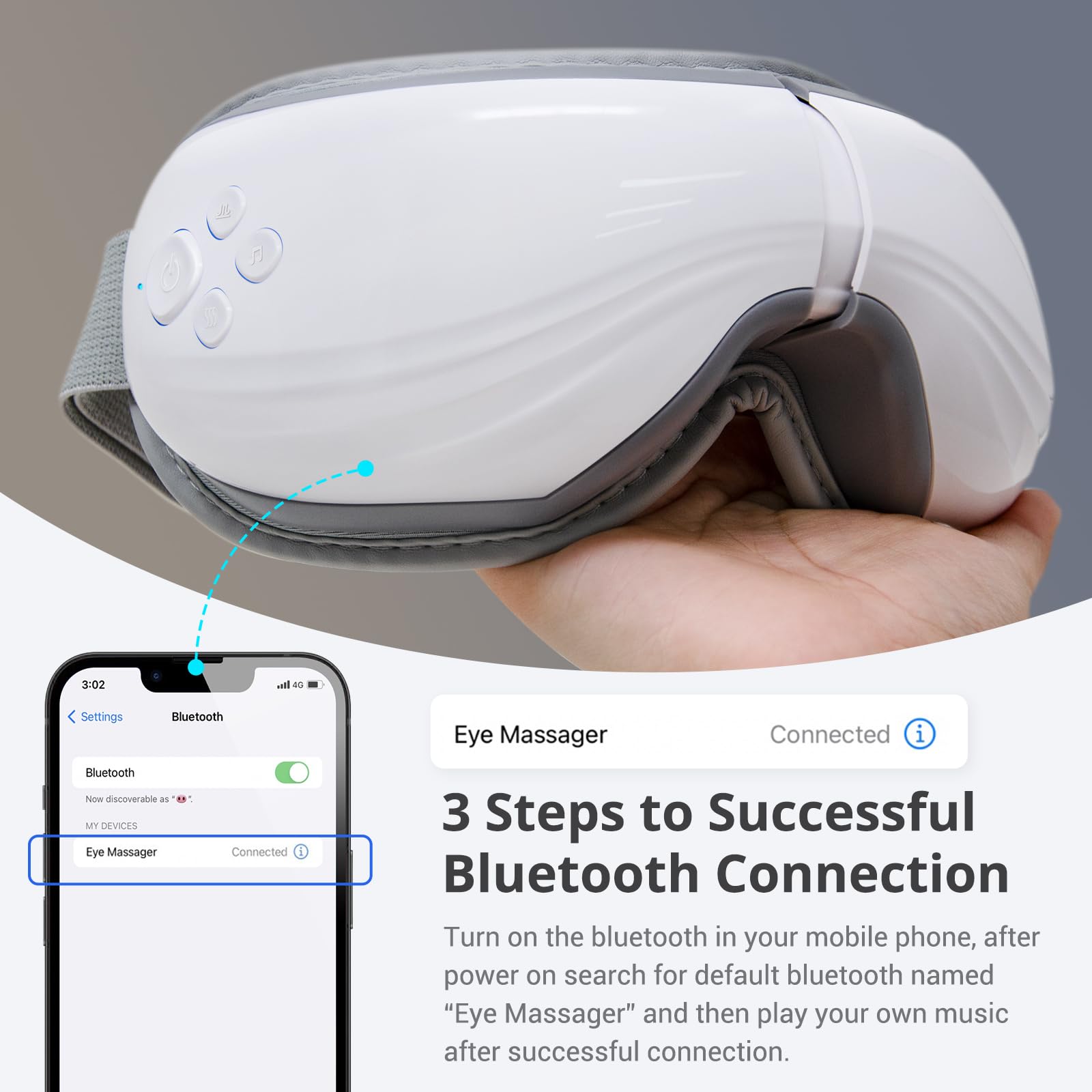 5 Mode Heated Eye Massager with Heat and Cooling, Eye Massage with Bluetooth Capability and Voice Announcement