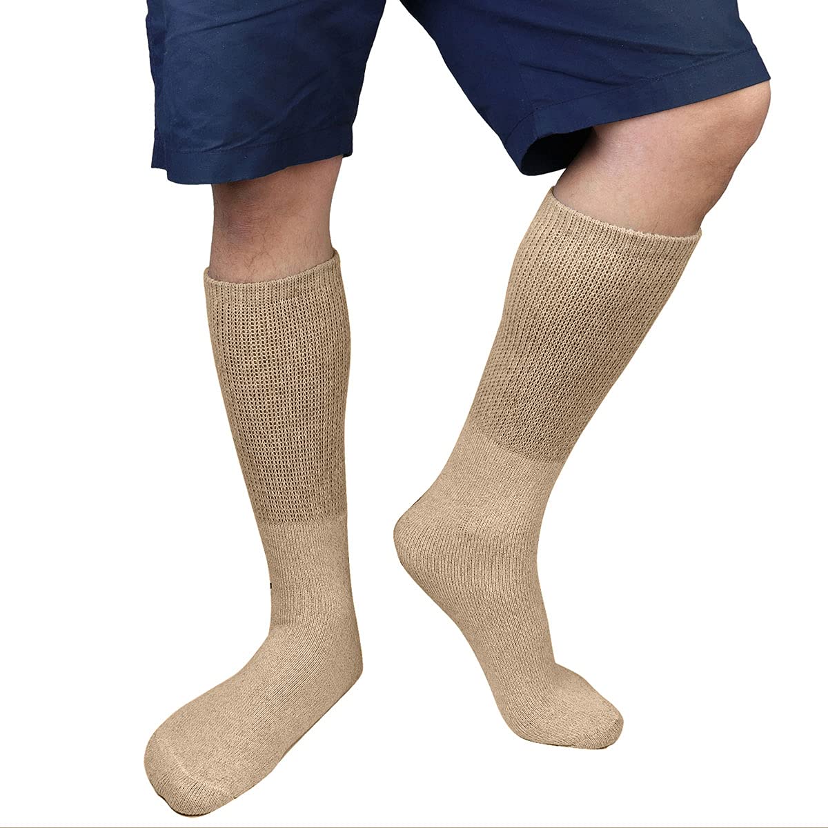 Falari Physicians Approved Diabetic Socks Crew Unisex 3, 6 or 12-Pack (13-15, 12 Pairs Khaki)