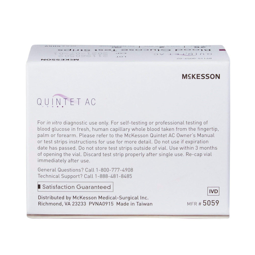 McKesson QUINTET AC Blood Glucose Test Strips - Auto Coding, Noble Electrode Strips, for Self-Testing and Point-of-Care Testing