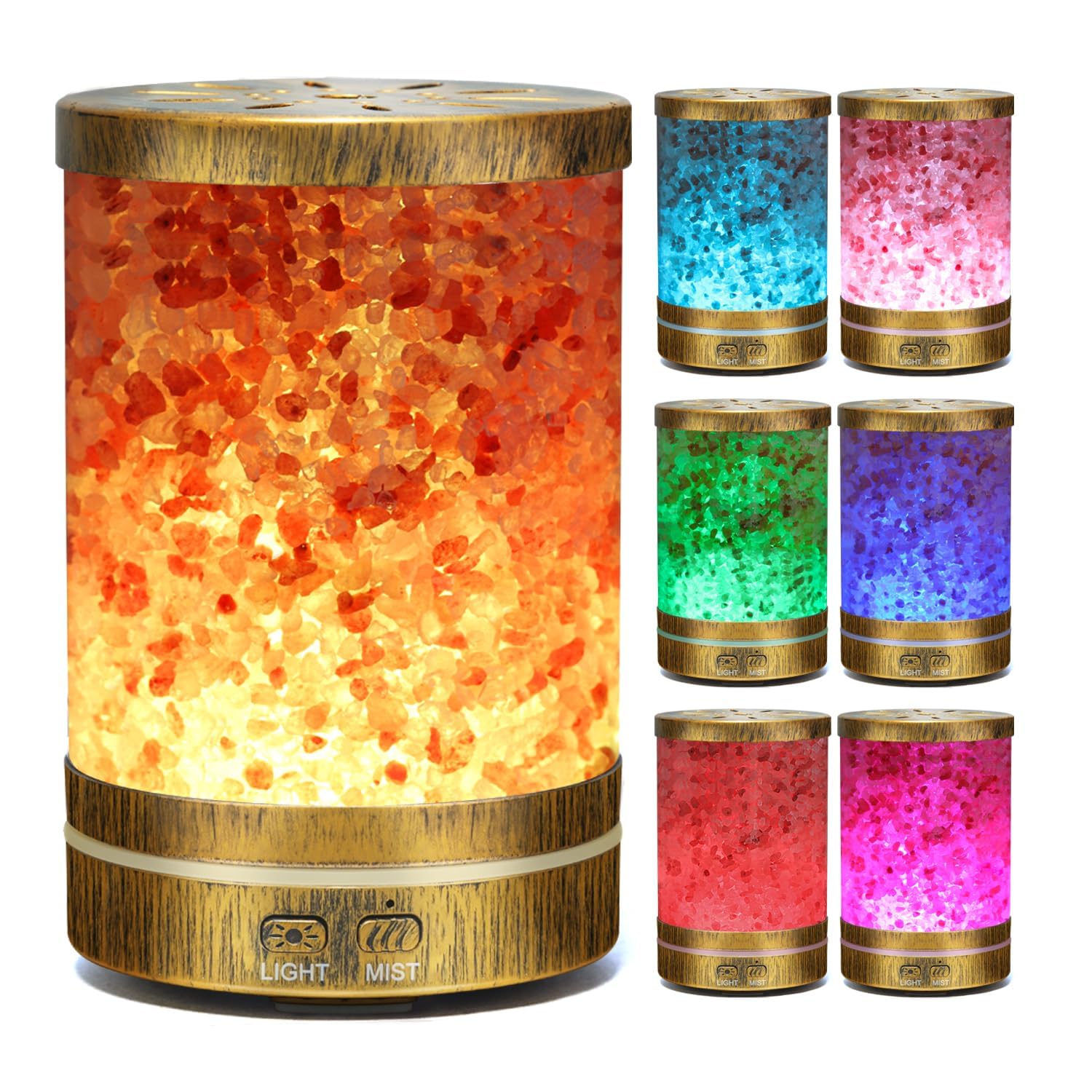 Essential Oil Diffuser, Aromatherapy Diffuser Himalayan Pink Salt Crystal, Diffusers for Essential Oils with 7 Color Lights 2 Mi