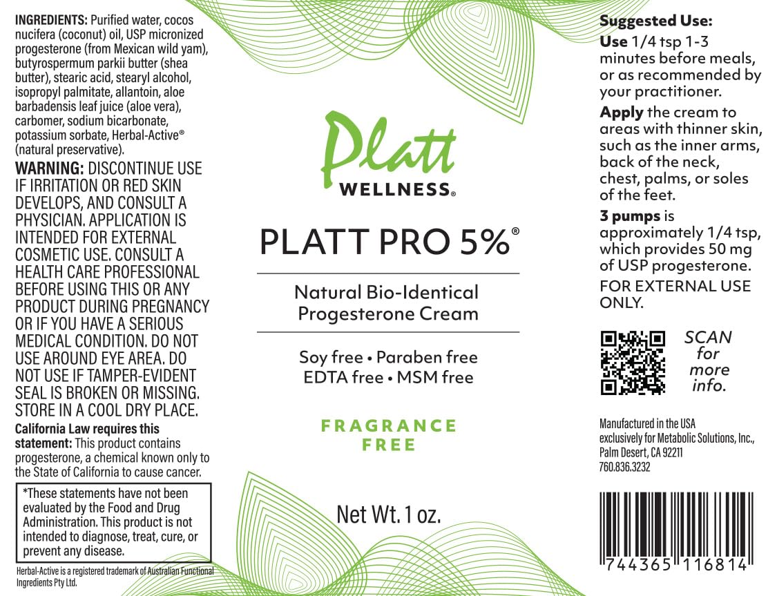 Dr. Platts Platt Pro 5% Fragrance-Free All Natural & Bio-Identical Progesterone Cream - Travel Size (1 Ounce) - Free from parab