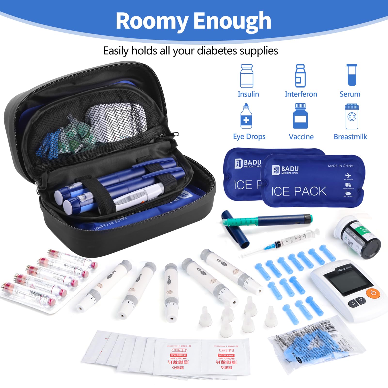 HIMDUZE Insulin Cooler Travel Case TSA Approved Refrigerated Medicine Cooler for Travel w/Thermometer Temperature Display Diabet
