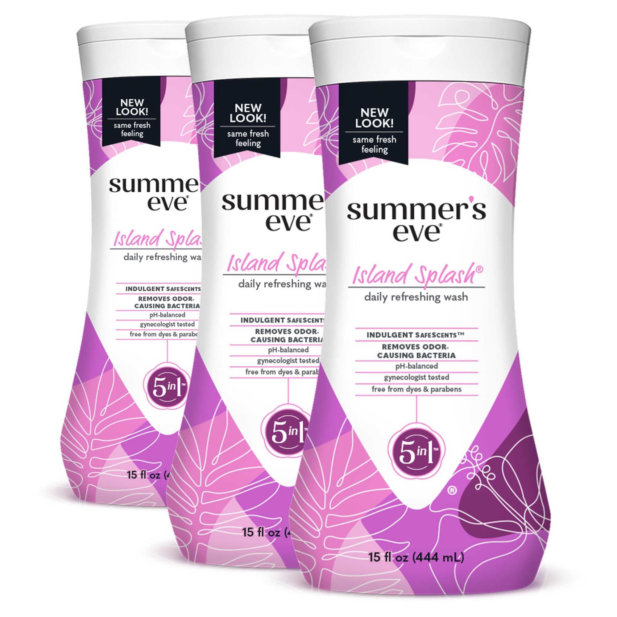 Summer's Eve Island Splash Refreshing Daily All Over Feminine Body Wash, Removes Odor, Feminine Wash pH Balanced, 15 fl oz, 3 Pa