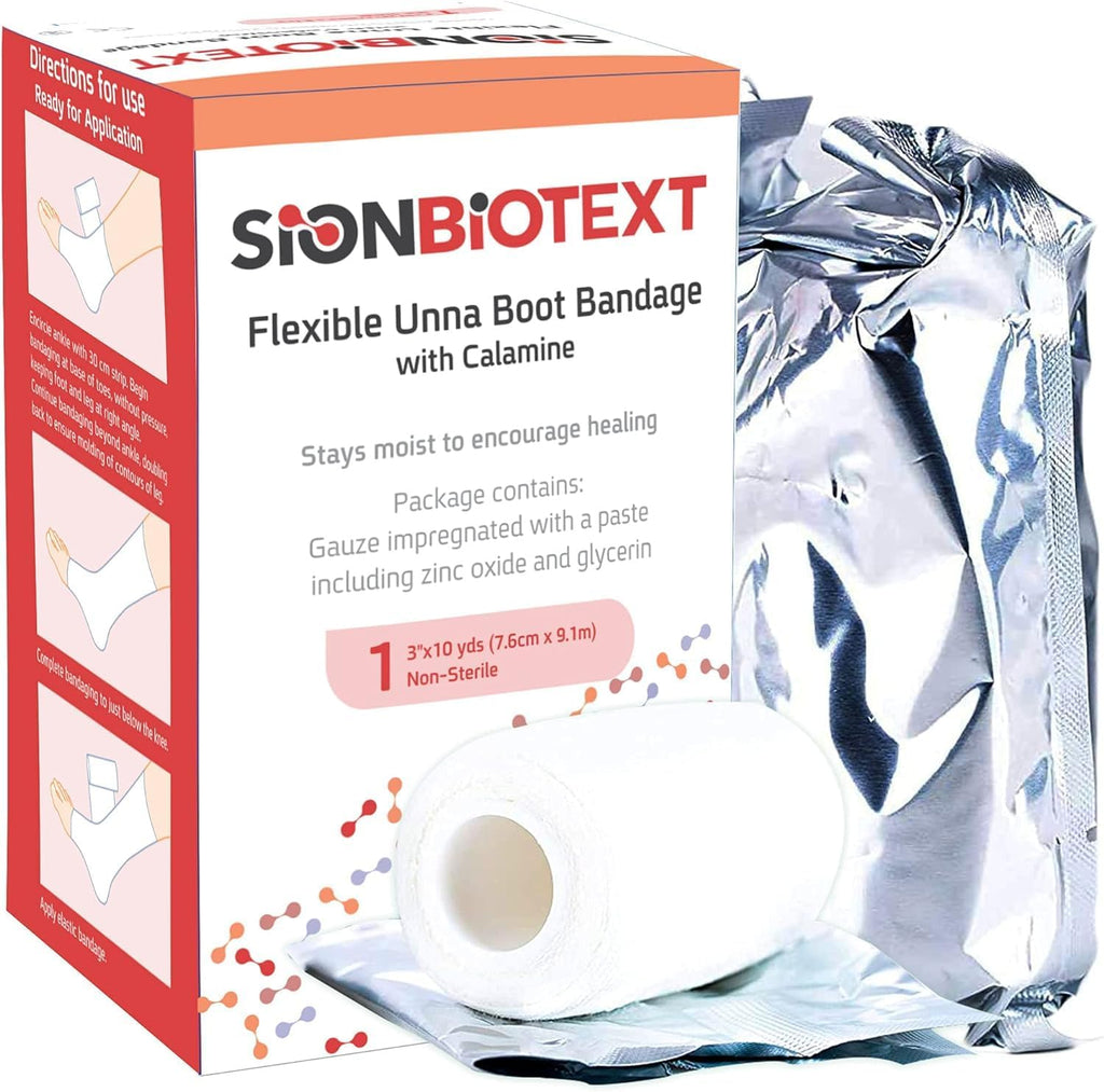 Sion Biotext Unna Boot with Zinc and Calamine - 3    x 10 Yards Flexible Compression Bandage - Moist Healing Environment - Ideal