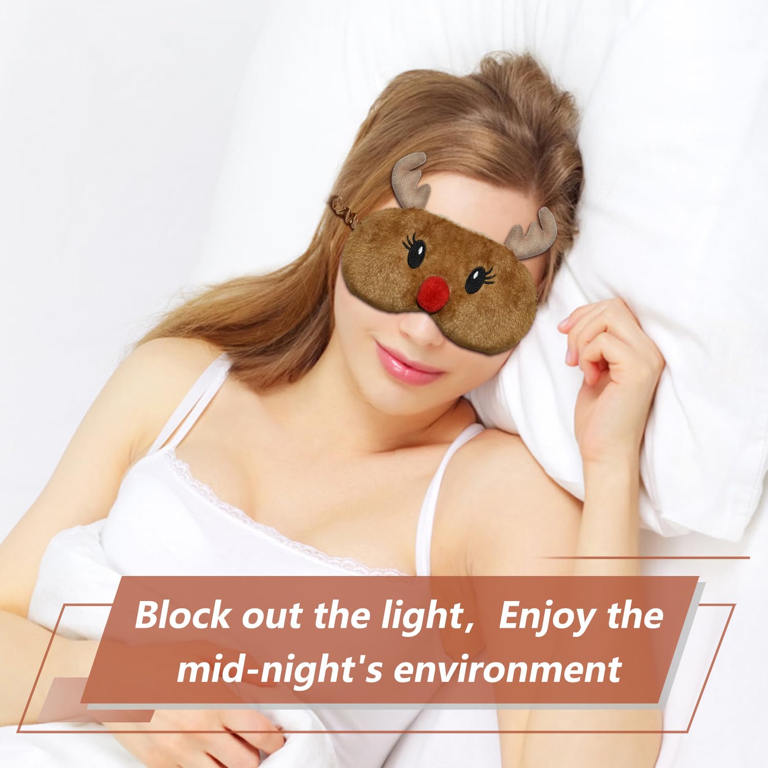 FUNAUPGO Christmas Reindeer Sleeping Mask Eye Mask Cute Animal Rudolph Sleep Mask Soft Plush Blindfold Funny Eye Cover Eyeshade