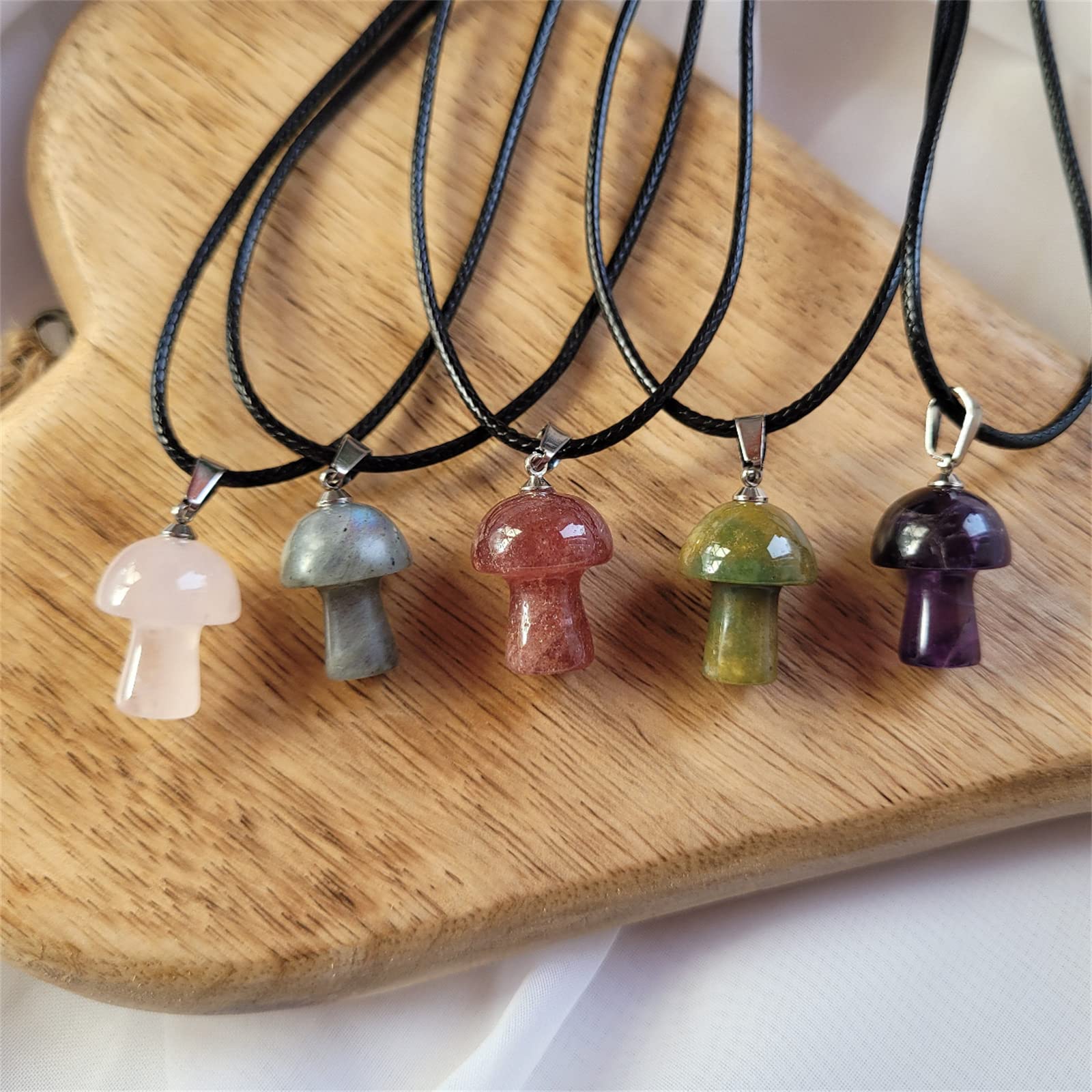 Dreuyet Mushroom Crystal Necklace Mushroom Pendant Necklace Natural Stone Crystal Pendant Necklace for Women Christmas Valentine