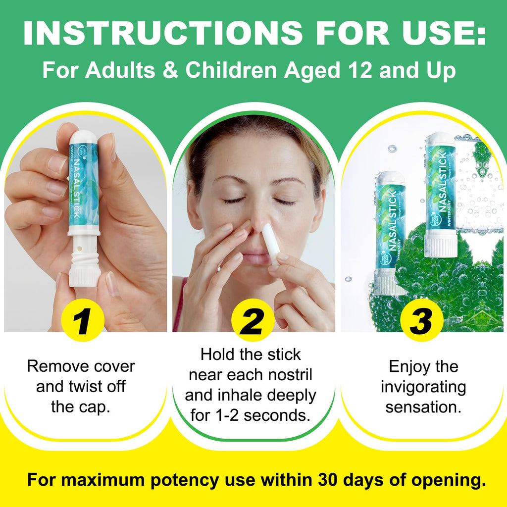 HUALIJIA Nasal Sticks (4 Pack), Nose Inhaler Stick with Essential Oils + Menthol (Mint, Wintermint, Tropical, Lavender) - Enhanc